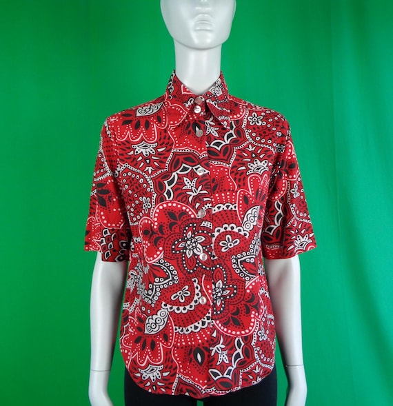 Vintage Retro Clothing Apparel Top Drawer Button Shirt Blouse Top 1950s 1960s Mid Century Pattern Wedding Party Evening Formal Casual Gift