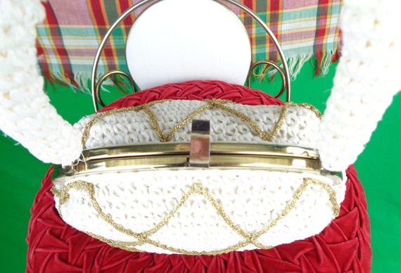 Vintage Retro Stein White Gold Raffia Straw Rattan Top Handle Handbag Purse 1950s 1960s Mid Century Wedding Party Evening Gift Accessorize