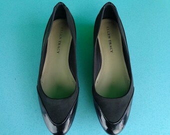 Y2K Black Patent Ballet Flats - Ellen Tracy Minimalist Shoes US 6M ARRON Slip Ons