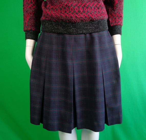 Vintage Retro Braemar Plaid Mini Skirt: 1980s Tartan Pleat Kilted Style Blue Red Green