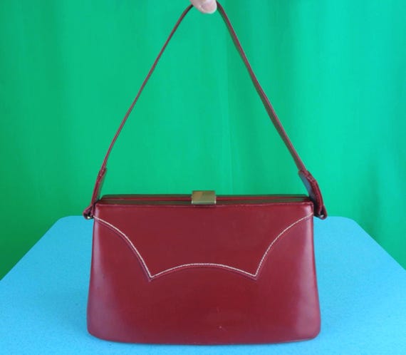 Vintage Retro Marbett Creation Oxblood Red Leatherette Purse Top Handle Handbag Clutch 40s 50s Mid Century Wedding Party Formal Evening Gift