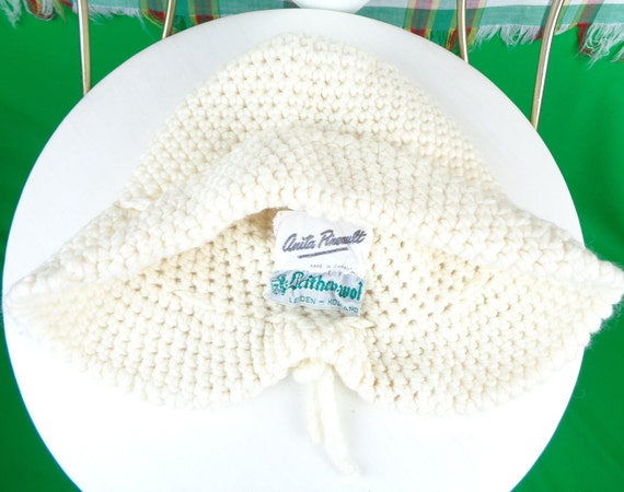 Vintage 1950s Cable Knit Beanie: Ivory Acrylic Wool Capulet Mid Century Hat Anita Pineault