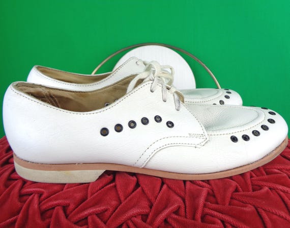 Vintage 1960s-70s Sunbeam Nurse White Leather Bowling Shoes - Size 7 Oxford Flats Footwear