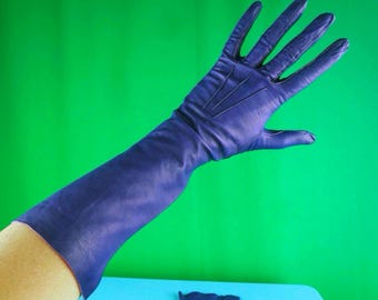 Vintage Retro Antique Gauntlet Driving Purple Gloves 1900s 1940s 50s Mid Century Leather Kidskin Wedding Party Formal Evening Gift S 6-6 3/4