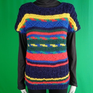 Vintage Retro Unisex Clothing Apparel Pullover Sweater Knitwear Stripe Top 1980s 1990s LG Acrylic Blue Yellow Red Green Party Evening Gift