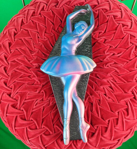 Vintage Retro 64 Miller Studio Chalkware Ballerina Dancer Plaque Wall Art Blue Pink Purple Iridescent Decorative Home Room Accent Decor Gift