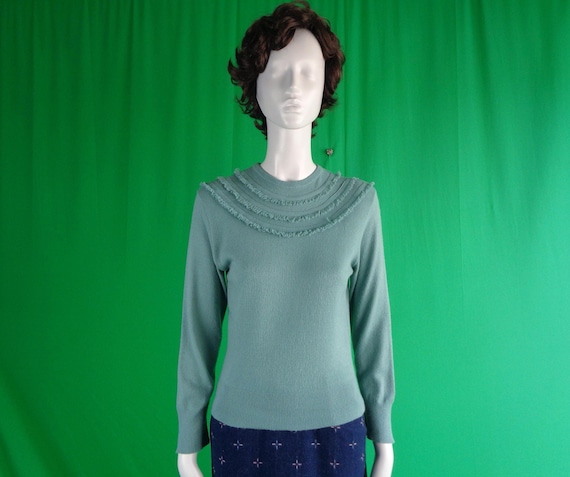 Vintage Retro Clothing Apparel Pullover Sweater Top 1950s 60s Mid Century S Powder Blue Acrylic Nylon BonOra Grandmere Wedding Party Gift