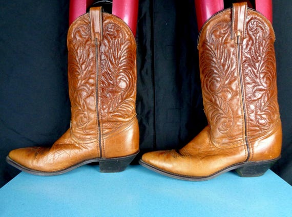 Vintage ACME Brown Leather Cowboy Boots: 1970s-80s Western Rodeo Footwear Women's Size 7.5M Gift