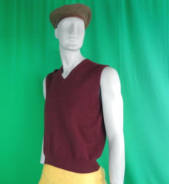 Vintage Retro Unisex Clothing Apparel Jaeger Cashmere Pullover Sweater Vest Top 1940s 50s Mid Century Burgundy XL Wedding Party Evening Gift