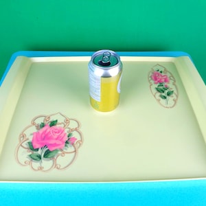 Vintage stort rektangulärt handtagsbrickbord: MCM Mid Century Home Floral Decor