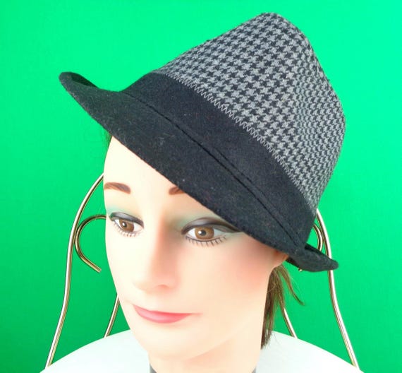 Vintage Style Herringbone Fedora Hat: Black & Gray Panama, 24" Capulet Gift Accessory