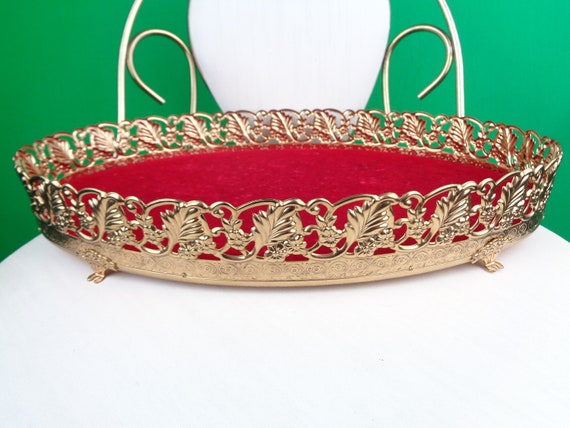 Vintage Retro Decorative Oval Table Dresser Vanity Tray 1950s 1960s Mid Century Perfume Jewelry Makeup Cosmetics Home Room Accent Decor Gift