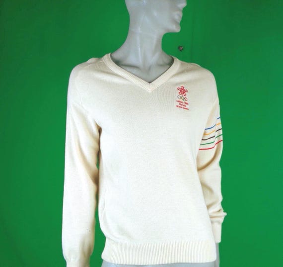 Vintage 1988 Winter Olympics Knit Sweater, Canada Licensed (XL) White Ram Pullover Top Games
