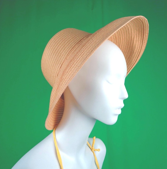Vintage ANDRE LG Straw Fold Flop Brim Sun Hat Powder Pink Peach Wedding Party Casual Formal Coastal Beach Resort Gift Minimalist Accessorize