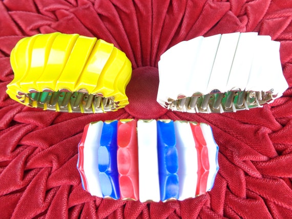 Vintage Retro Expansion Flex Bracelets Bangle Cuff Slide Costume Jewelry 1960s 1970s Mid Century Thermoset Plastic Gift Mementos Accessorie