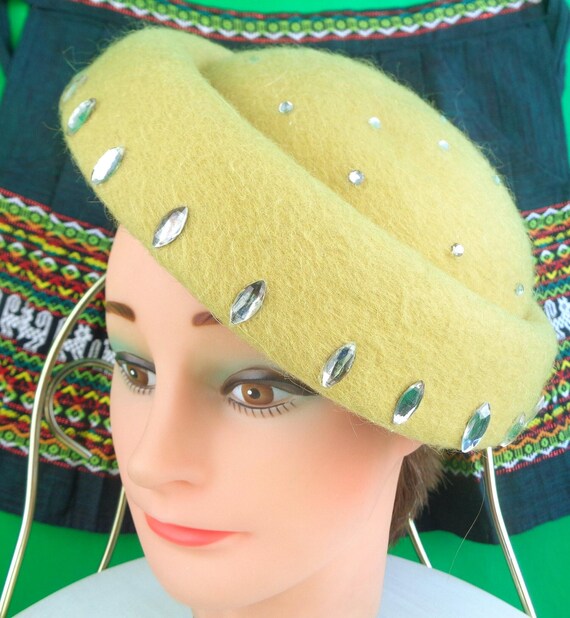 Vintage Retro Yellow Half Capulet Hat 1940s 50s Mid Century Kash Meer Mohair Wool Mohair Wedding Party Formal Evening Gift Accessorie