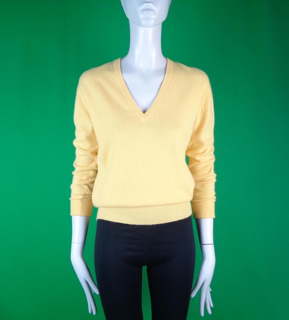 Vintage Retro Unisex Clothing Apparel Pullover Cashmere Sweater Top 1940s 1950s Mid Century S/M Yellow Wool Wedding Party Evening Gift