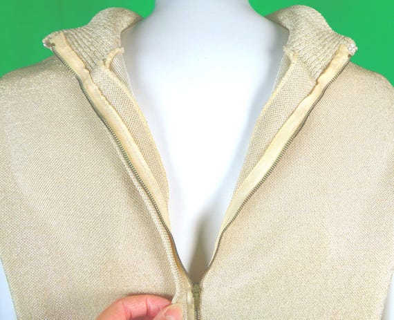 Vintage Retro Handmade Clothing Apparel Pullover Gold Lurex Blouse Top 1950s 60s M Flex Lame Metallic Mid Century Wedding Party Formal Gift