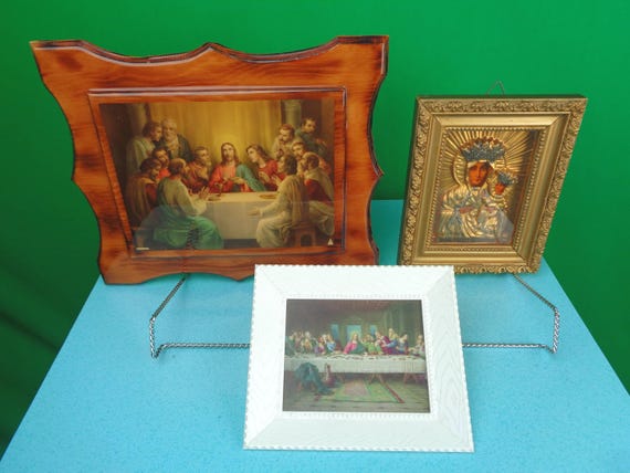 Vintage Retro Pictures Wall Hangings Religious Spiritual Jesus Last Supper 50s 60s 70s Mid Century Madonna Mary Baby Shadow Box 30s 40s Gift