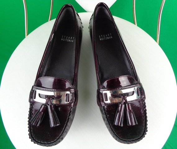 Stuart Weitzman Designer Retired Loafers Flats Shoes Slip Ons Slides Red Patent Leather US CAN 6.5 Wedding Party Formal Casual Evening Gift