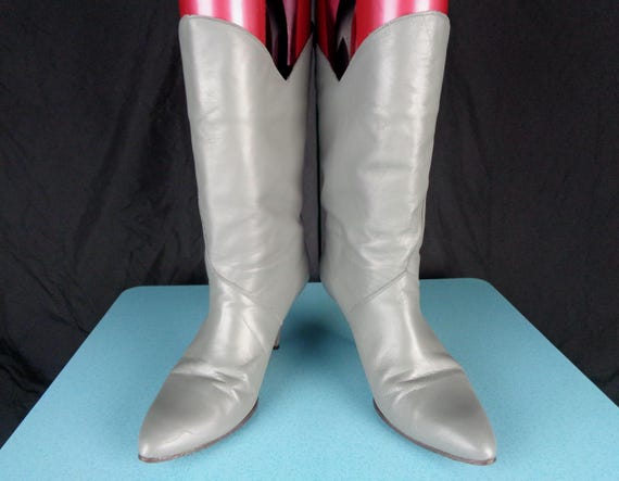 Vintage 80s Leather Ankle Boots: Gray Point Toe Stiletto, Made in Canada Gift Accessory