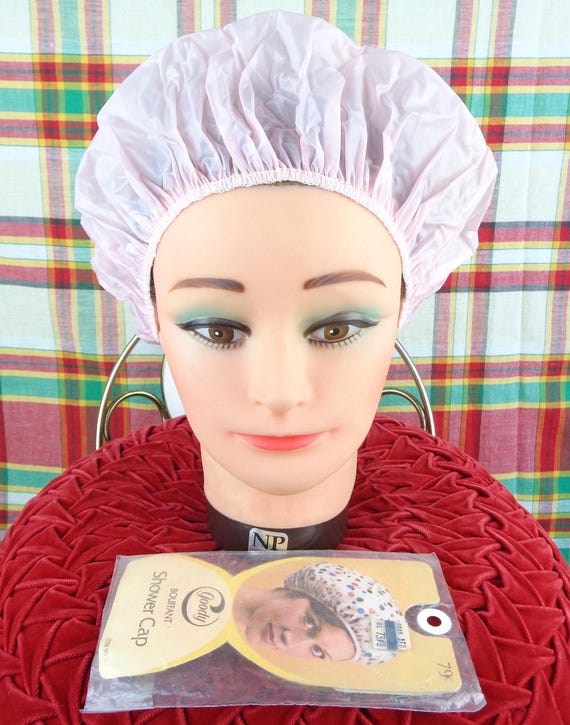 Vintage Retro Goody Pink Shower Cap 1970s PVC Bath Beauty Personal Care Bouffant Hair Styling Curler Curling  Bed Rain Wedding Party Gift
