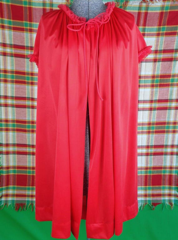Vintage 50s Coral Peignoir Set: Sheer Ruffle Lingerie, Bed Gown Night Dress Robe Cover