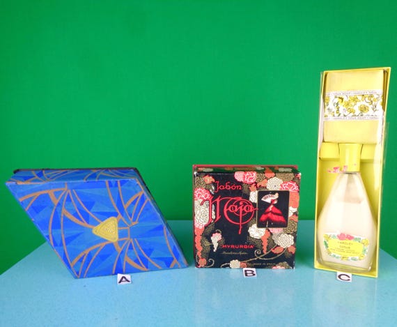 Antique Ashs Bath Salts Maja Vintage Yardley Lotus Hand Body Soap Bar Cream Lotion 1950s-60s Mid Century Beauty Gift Box Set