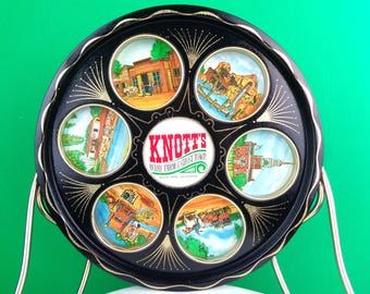 Posavasos de recuerdo vintage de Show State, bandeja decorativa de hojalata para servir, Knott's Berry Farm