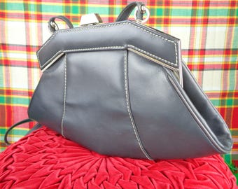 Bolso vintage Coret Montreal de ante y cuero gris: bolso de hombro de los años 40-50, bolso de mano con asa superior, regalo