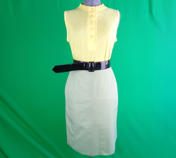 Vintage Retro Clothing Apparel Koret California Canvas Green Pencil Short Skirt 50s 60s Mid Century Wedding Party Evening Formal Casual Gift