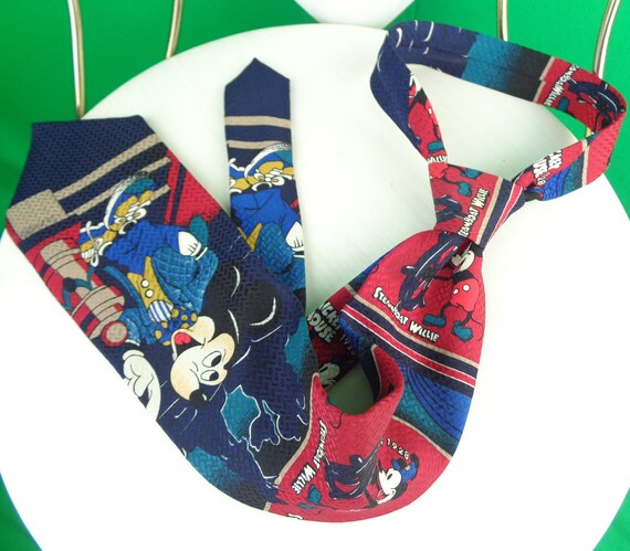 Vintage Retro Leeds Disney Mickey Mouse Silk Self Necktie Suit Accessorie 1980s 90s Movie Sailor Wedding Party Formal Evening Gift