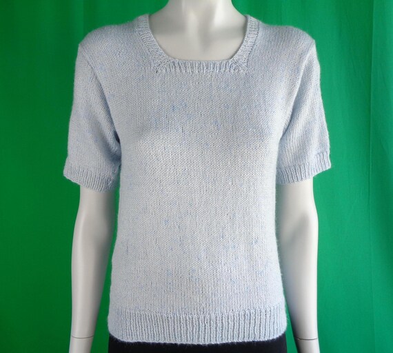 Vintage Retro Handmade Clothing Apparel Pullover Sweater Top Blouse Shirt 40s 50s Mid Century S Light Blue Cable Knitwear Casual Formal Gift