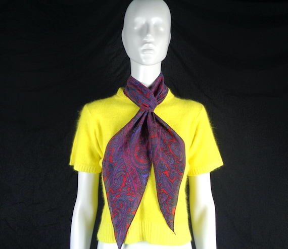 Vintage Liz Claiborne Silk Scarf: Retro Paisley Shawl Wrap Red Purple Pink Orange Teal