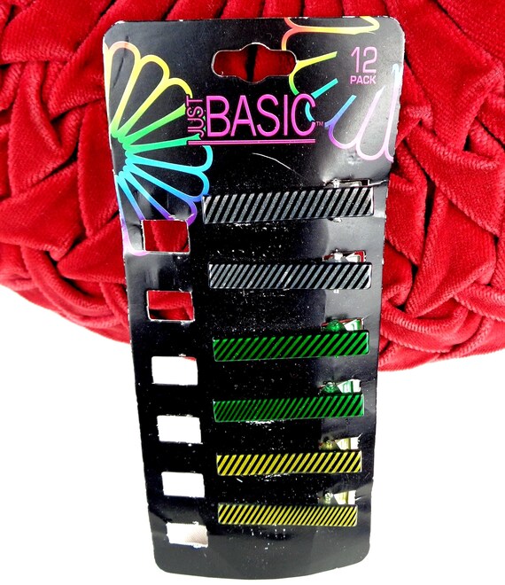 Vintage Retro Basic Hair Accessories Clips Barrettes Set 1980s 90s Stripe Yellow Silver Green Black Personal Care Bath Beauty Party Gift
