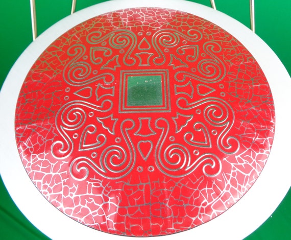 Vintage Red Abstract Tin: 1940s-50s Decorative Storage Container Collectible Keepsake Decor Gift