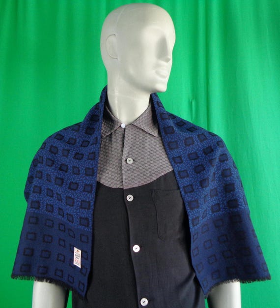 Vintage 1950s Navy Blue Opera Scarf: Reversible Evening Wrap Mid Century Currie Shawl Formal