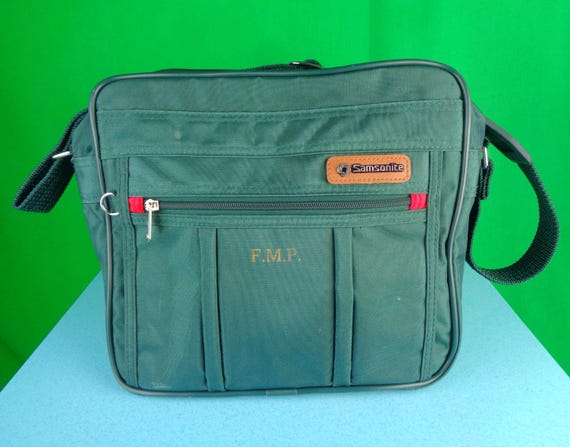Vintage Retro Samsonite Green Shoulder Crossbody Messenger Tote Handbag 1980s 1990s Carry On Overnight Athletic Sport Suitcase Luggage Gift