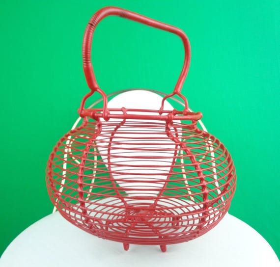 Vintage Retro French Egg Fruit Basket Panier UFS 1940s 1950s Mid Century Red Room Accent Center Piece Storage Organization Home Live Decor