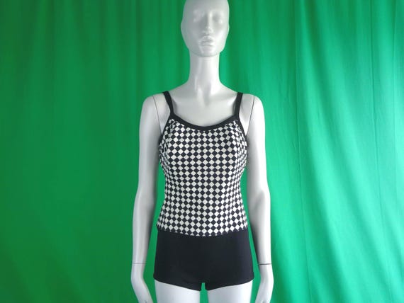 Vintage Retro Clothing Apparel One Piece Bathing Swimwear Body Suit Costume 1960s 70s Mid Century Coastal Beach Resort Surf Gym Workout Gift
