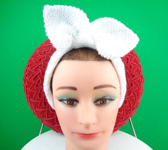 Vintage Retro Handmade Head Ear Neck Warmer Scarf Wrap 1950s 60s Mid Century Accessorie White Acrylic Wool Birthday Christmas Party Gift