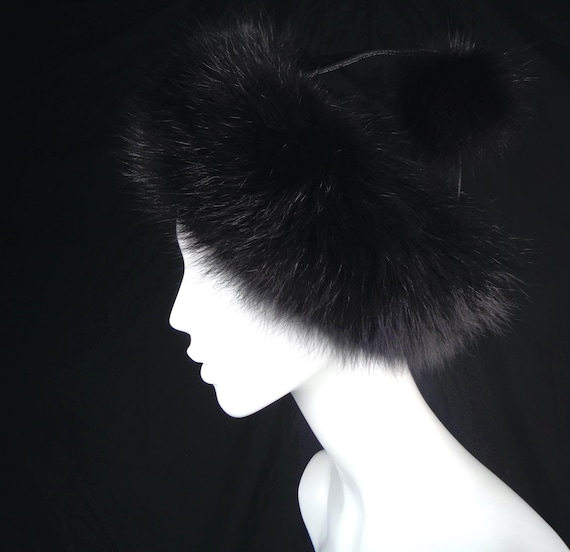 Vintage Black Suede Fur Ball Capulet - Mitchie's Canada - 1960s-70s Quilt Hat Gift Accessorize