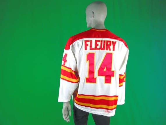 Vintage Retro Unisex L Clothing Apparel Fleury 14 Hockey Jersey Calgary Flames Pullover Shirt Top 1990 Team Sports Maska CCM Gift Recreation