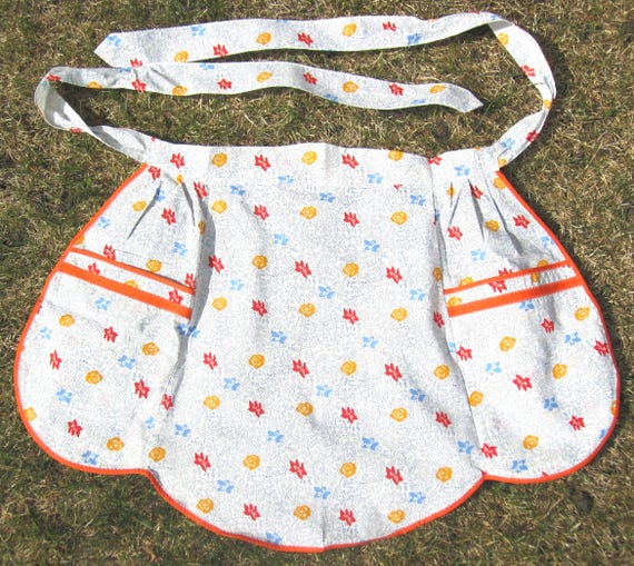 Vintage Retro Handmade Feed Sack Apron Linens 40s 50s Mid Century XS S M L Floral Blue Orange Yellow Red Home Living Party Evening Gift