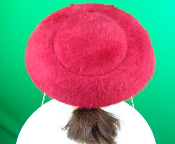Vintage Retro LG Red Mohair Paris Piko New York Brim Hat 1940s 1950s Mid Century Designer Wedding Party Formal Evening Gift Accessorize