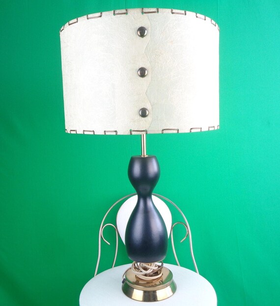 Vintage Retro LG Table Lamp Light Accent Desk Night 1950s 1960s Electrical Ivory Black Fibre Glass Shade Base Mid Century Home Decor Gift