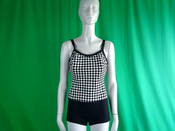 Vintage Retro Clothing Apparel One Piece Bathing Swimwear Body Suit Costume 1960s 70s Mid Century Coastal Beach Resort Surf Gym Workout Gift