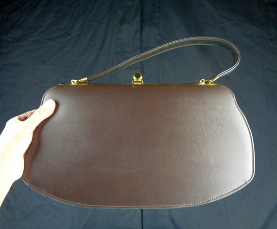 Vintage Brown Vinyl Clutch: 1960s Top Handle Handbag - Handbag LTD. CANADA Mid Century Purse