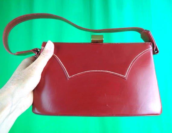 Vintage Retro Marbett Creation Oxblood Red Leatherette Purse Top Handle Handbag Clutch 40s 50s Mid Century Wedding Party Formal Evening Gift