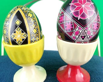 Vintage Color Block Egg Holders: Mid-Century Kitchen Decor, RP Canada 1950s Accent Cups Gift